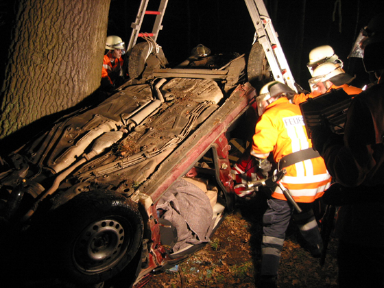 PKW contra Baum,mehrere Eingeklemmte Personen